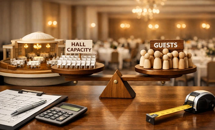 ظرفیت سنجی تالار نسبت به تعداد مهمان